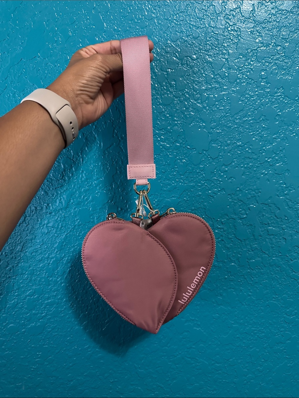 lululemon athletica Dusty Pink Heart Wristlet Bag Dual Pouch